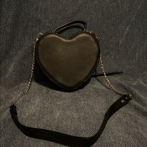 Heart-Shaped Black Bag with Chain Strap